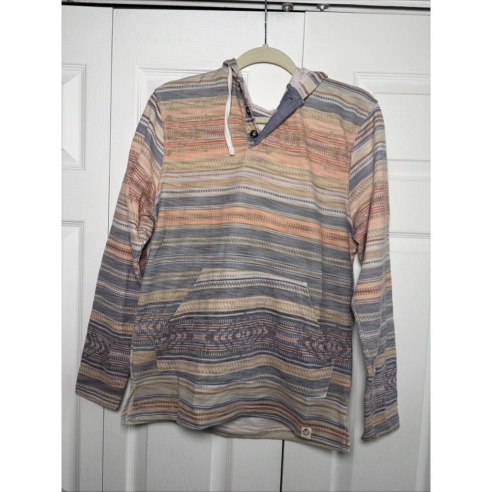 Free Planet Baja Hoodie Womens Size M Multicolor Striped Woven Cotton Blend Boho